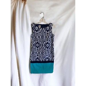 Women’s Anne Klein Sleeveless Tribal Print Dress 2 Navy Blue White Light Blue